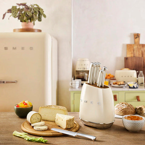 SMEG Knife Block Set, Cream