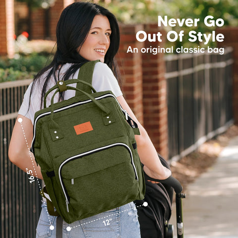 KeaBabies Original Diaper Bag Backpack - Dark Olive