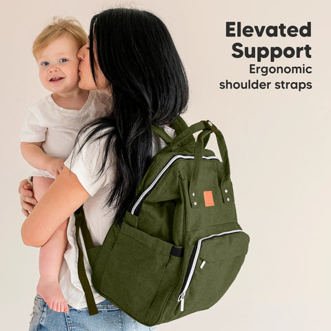 KeaBabies Original Diaper Bag Backpack - Dark Olive