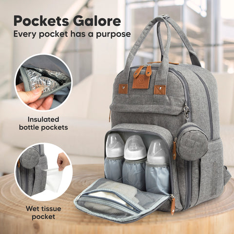 KeaBabies Rove Diaper Backpack - Classic Gray
