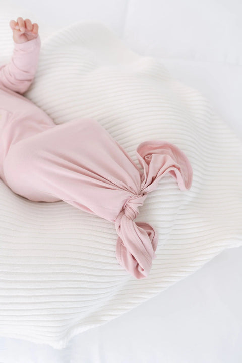 Knotted Baby Gown, Hat, Headband Set – Newborn Baby Girl Outfit - Dusty Rose - Stroller Society