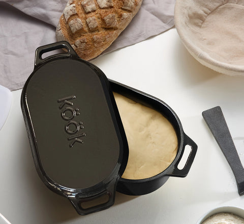 Kook Enameled Cast Iron Dutch Oven with Lid, 3.4 Qt - Black