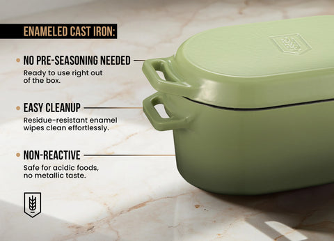 Kook Enameled Cast Iron Dutch Oven with Lid, 3.4 Qt - Sage Ombre