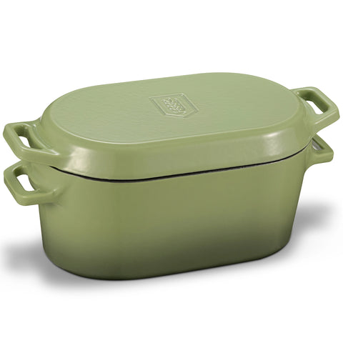 Kook Enameled Cast Iron Dutch Oven with Lid, 3.4 Qt - Sage Ombre