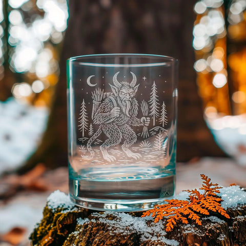 Krampus Laser-Etched Old Fashioned Glass