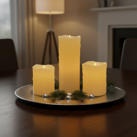 LED Wax Dripping Pillar Candle, 3" x 8"