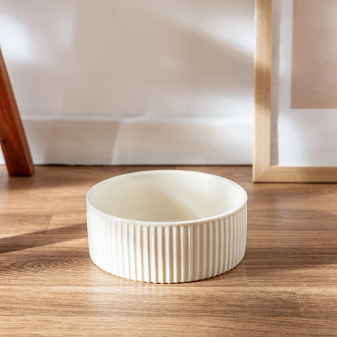 Large Jardin Ribbed Pet Bowl - Cream