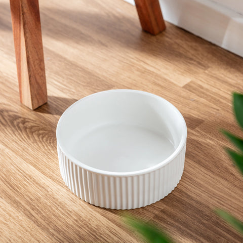 Large Jardin Ribbed Pet Bowl - White