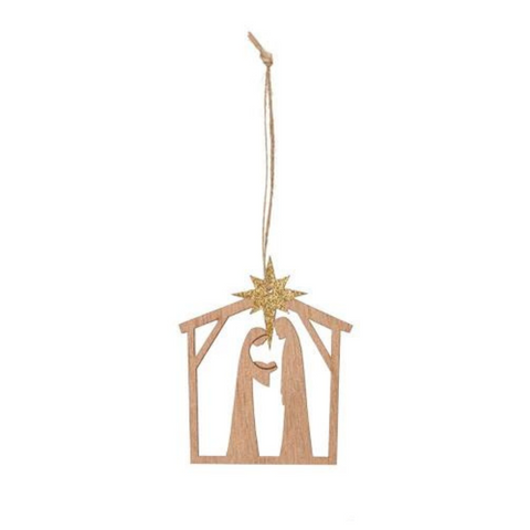 Laser Cut Nativity Ornament w/ Gold Glitter Star, B