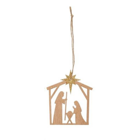 Laser Cut Nativity Ornament w/ Gold Glitter Star, C