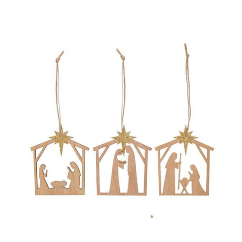 Laser Cut Nativity Ornament w/ Gold Glitter Star, A