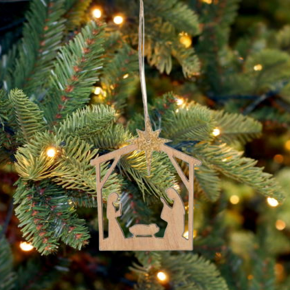 Laser Cut Nativity Ornament w/ Gold Glitter Star, A