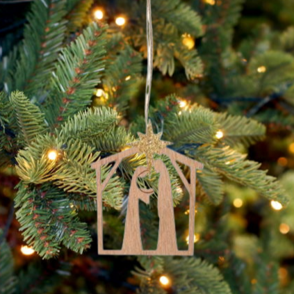 Laser Cut Nativity Ornament w/ Gold Glitter Star, B