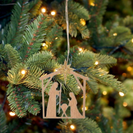 Laser Cut Nativity Ornament w/ Gold Glitter Star, C