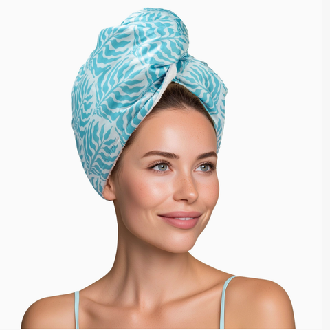 Lemon Lavender® Mane Squeeze Reversible Satin Hair Towel - Aqua Leaf