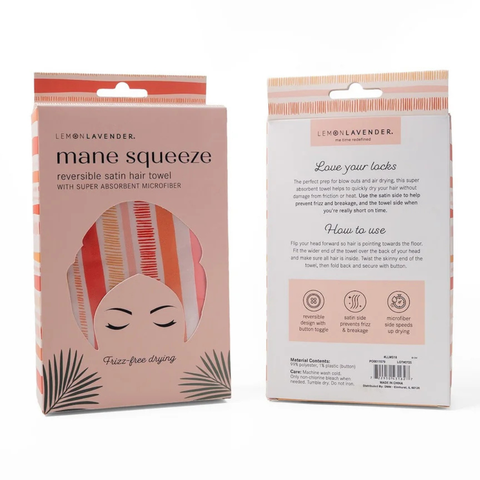 Lemon Lavender® Mane Squeeze Reversible Satin Hair Towel - Coral Stripe