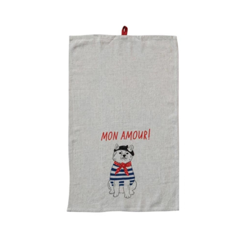 Linen Blend Printed Tea Towel - Mon Amour!