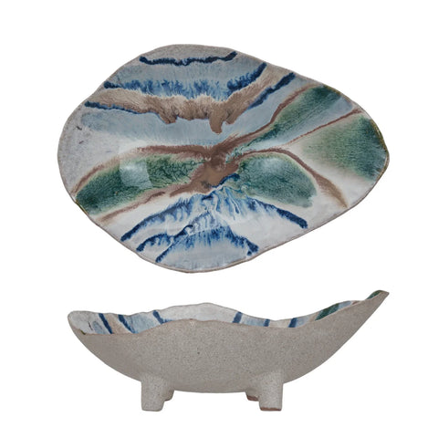 Majella Organic-Shaped Footed Stoneware Bowl, 11.5"