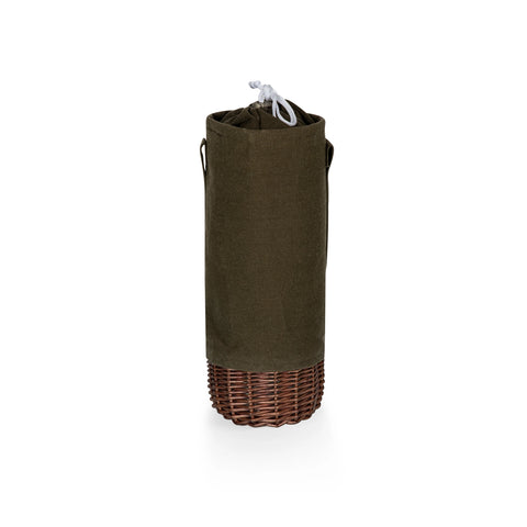 Malbec Insulated Canvas and Willow Single Bottle Wine Basket - Khaki Green + Beige
