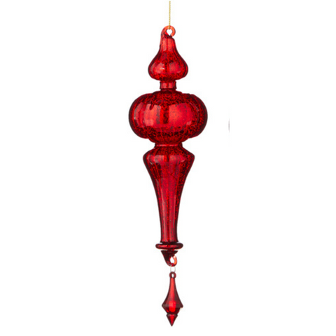Mercury Glass Finial Ornament , Red