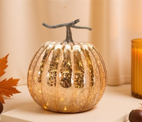 Mercury Glass LED Pumpkin 12"H