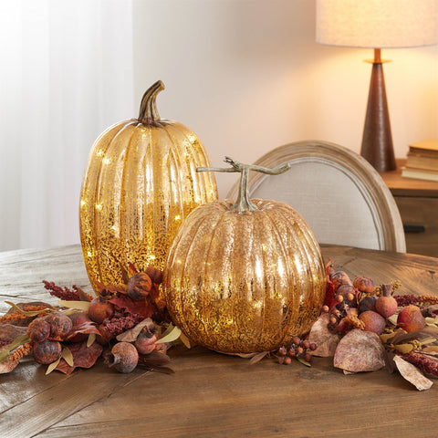 Mercury Glass LED Pumpkin 12"H