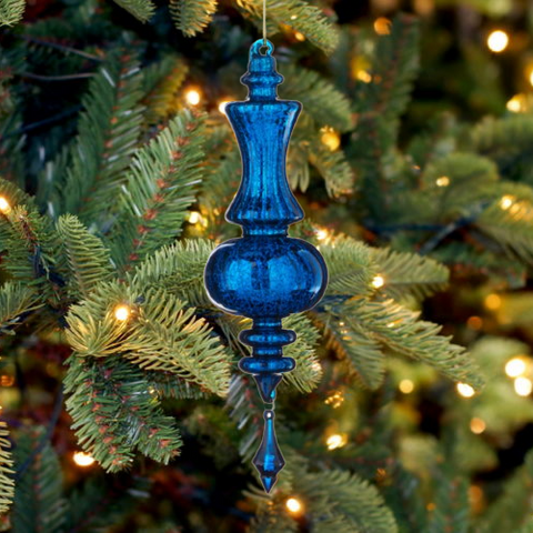 Mercury Glass Finial Ornament , Blue