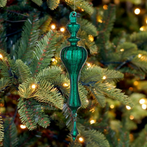 Mercury Glass Finial Ornament , Green
