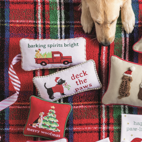 Deck The Paws Needlepoint Pillow