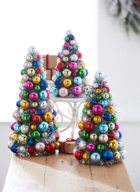 Merry & Bright Ball Ornament Tree 15.5"