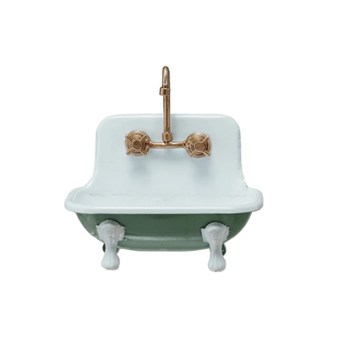 Metal Sink Soap Dish, White + Green + Gold