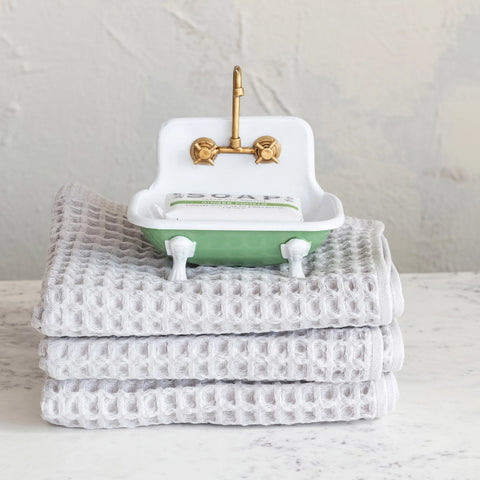 Metal Sink Soap Dish, White + Green + Gold