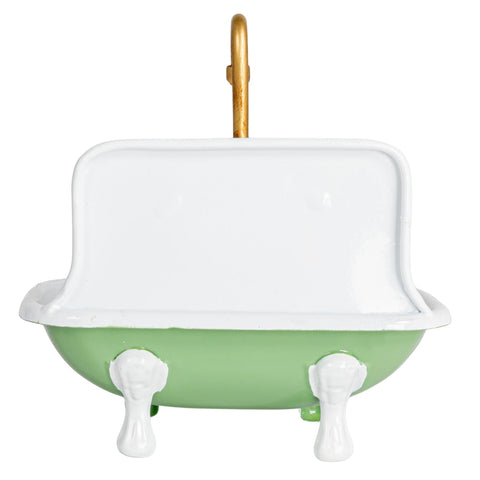 Metal Sink Soap Dish, White + Green + Gold