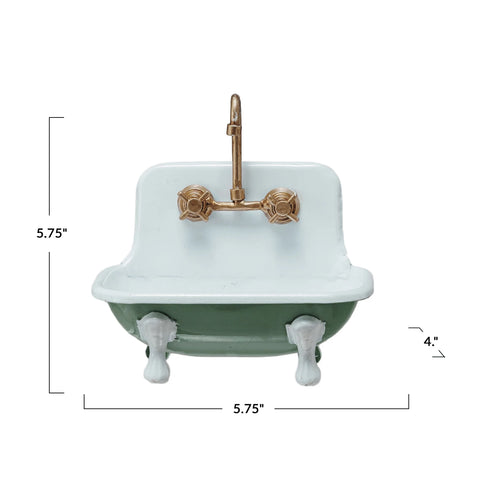 Metal Sink Soap Dish, White + Green + Gold