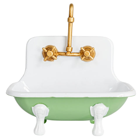 Metal Sink Soap Dish, White + Green + Gold