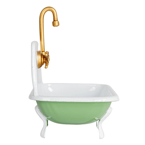 Metal Sink Soap Dish, White + Green + Gold