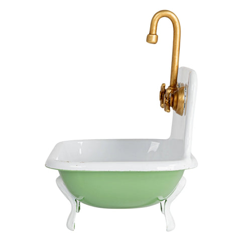 Metal Sink Soap Dish, White + Green + Gold