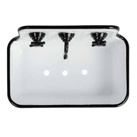 Metal Sink Soap Dish, White + Black