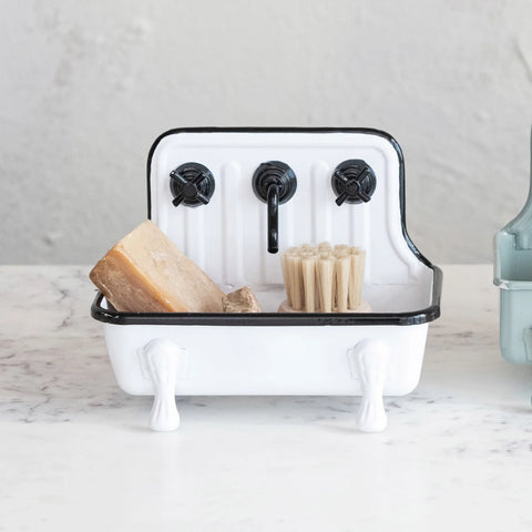 Metal Sink Soap Dish, White + Black