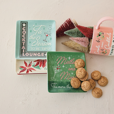 Mistletoe And Martinis Square Plate