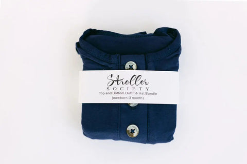 3-Piece Baby Outfit - Newborn Take Home Outfit - Navy Blue - Stroller Society