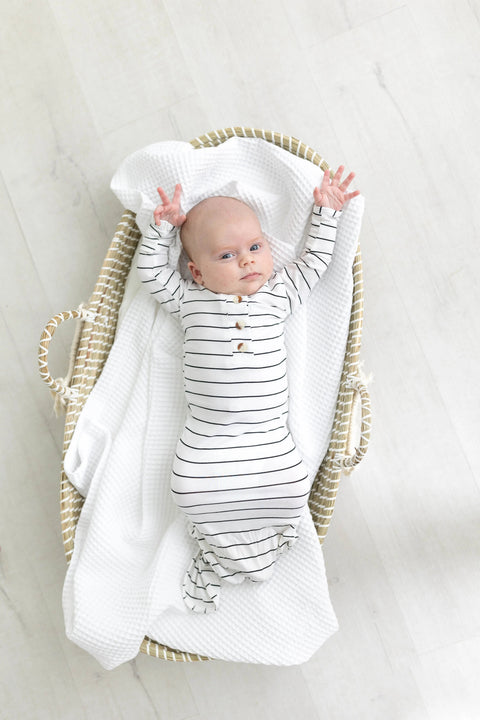 Knotted Baby Gown Set - Black Stripes (Newborn-3 months) - Stroller Society