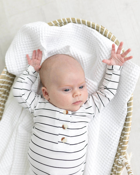 Knotted Baby Gown Set - Black Stripes (Newborn-3 months) - Stroller Society