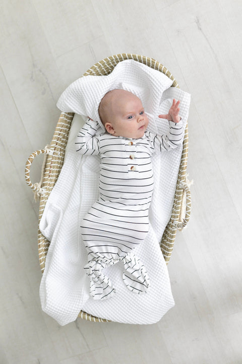 Knotted Baby Gown Set - Black Stripes (Newborn-3 months) - Stroller Society