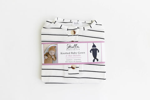 Knotted Baby Gown Set - Black Stripes (Newborn-3 months) - Stroller Society