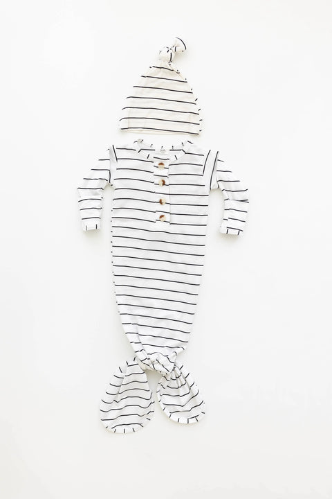 Knotted Baby Gown Set - Black Stripes (Newborn-3 months) - Stroller Society