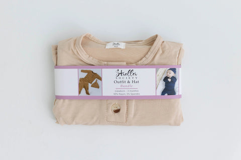 Top and Bottom Outfit Set Gender-Neutral Newborn Clothes - Sand - Stroller Society