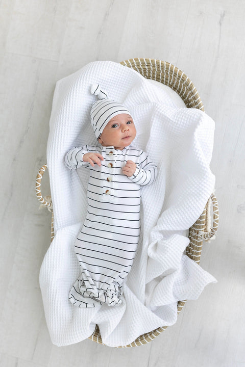 Knotted Baby Gown Set - Black Stripes (Newborn-3 months) - Stroller Society