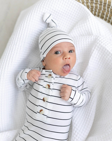 Knotted Baby Gown Set - Black Stripes (Newborn-3 months) - Stroller Society