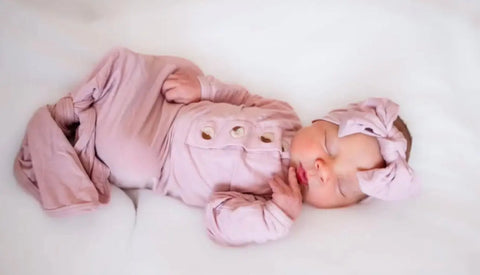 Knotted Baby Gown, Hat, Headband Set – Newborn Baby Girl Outfit - Dusty Rose - Stroller Society